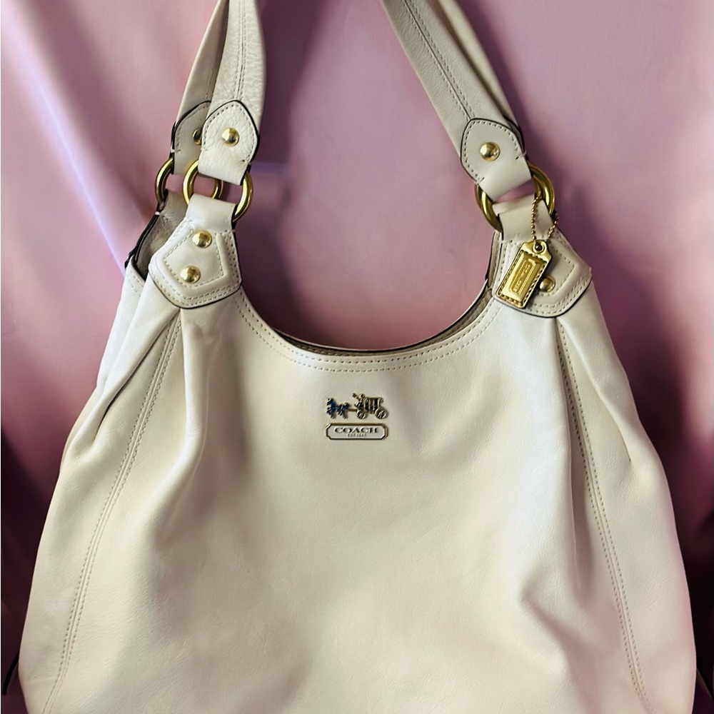 Coach Leather Hobo Bag Madison Mia -White
